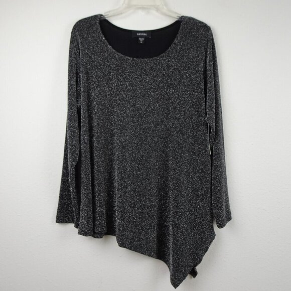 Karen Kane Sparkle Top Women's Plus Size 1X Black Silver Asymmetric Made in USA - Picture 1 of 9